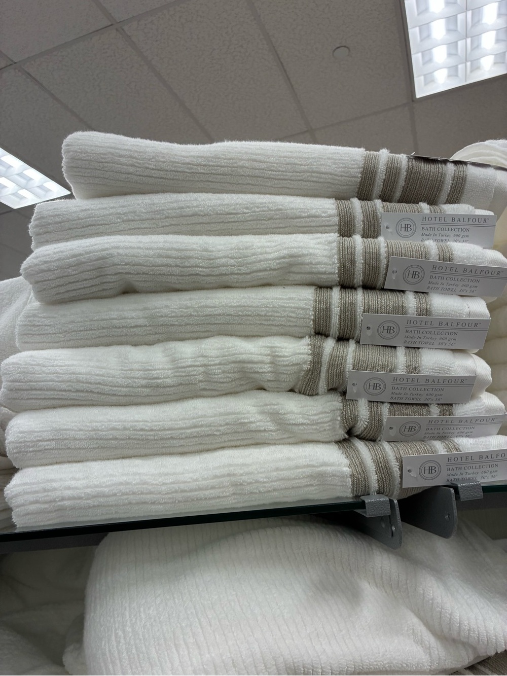 White & Taupe Ribbed Bath Towels - Set of 3 Plush Towels